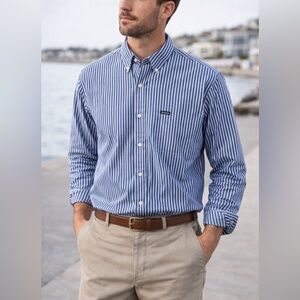 CHAPS Blue & White Striped Button-Down Shirt – Men’s Medium